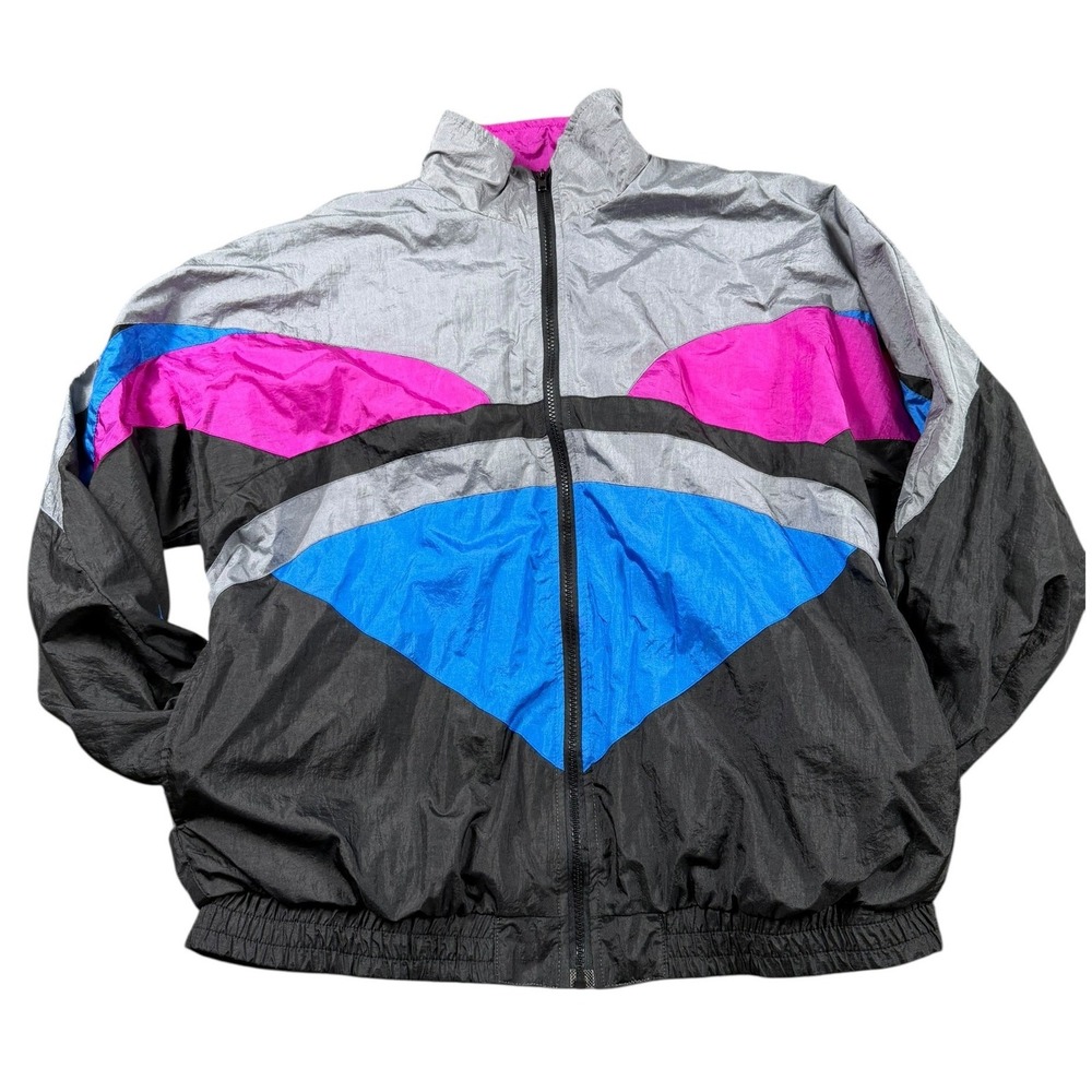 Vintage 80s 90s Slade Colorblock‎ Windbreaker Jacket Silver Pink Blue 2X
